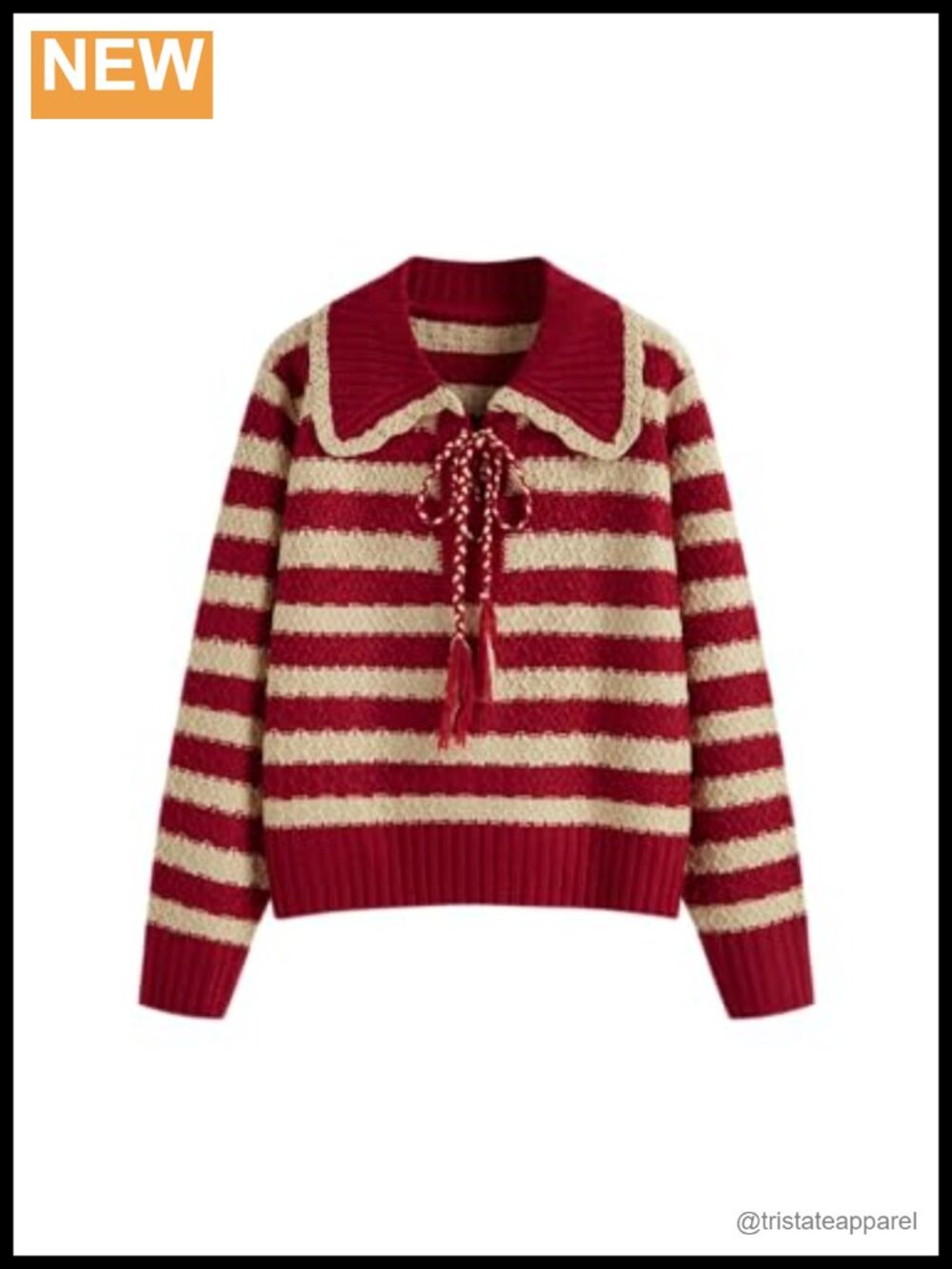 Striped Loose Fit Collar Neck Long Sleeve Knit Pullover Sweater